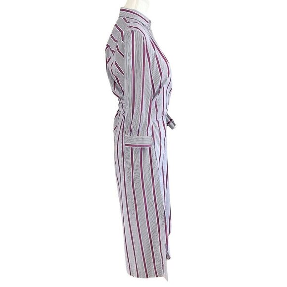 LE SARTE PETTEGOLE 100% COTTON WHITE BLUE RED STRIPED WRAP SHIRT DRESS - XS (40) - Picture 2 of 12